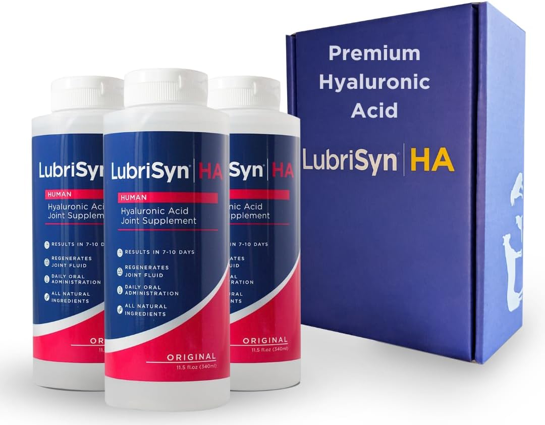 All-Natural LubriSynHA Joint Supplement 3-Pack 11.5oz - High-Molecular Weight Hyaluronic Acid - Joint Support for Women & Men - Promotes Healthy Joint Function - Vegan, Made in USA