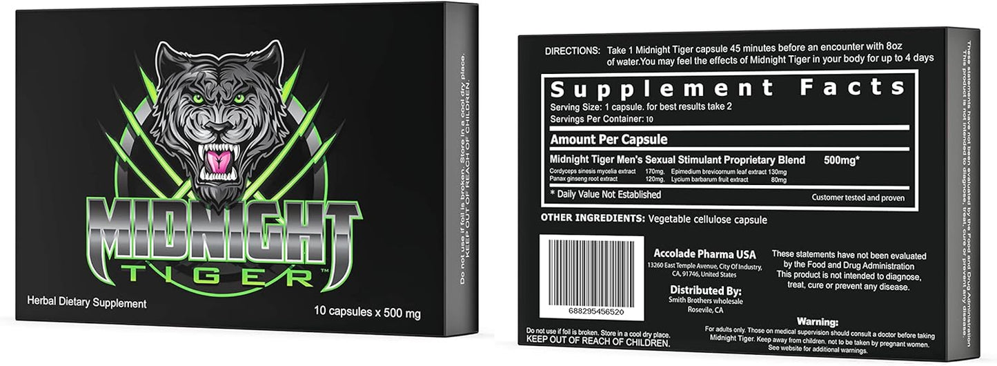 All Natural Male Energy Booster - Midnight Tiger V2, Unleash Your Inner Beast
