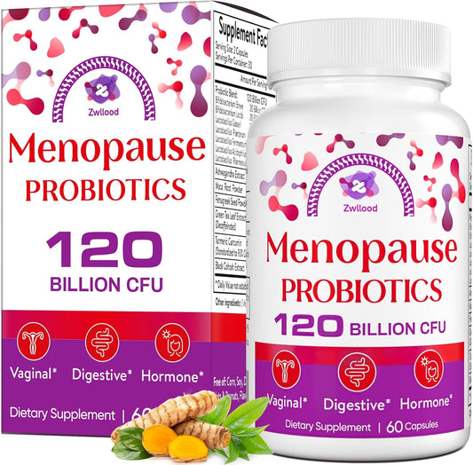 All-Natural Menopause Probiotic Supplements - 120 Billion CFU for Hot Flashes, Night Sweats, Mood Swings - 60 Capsules