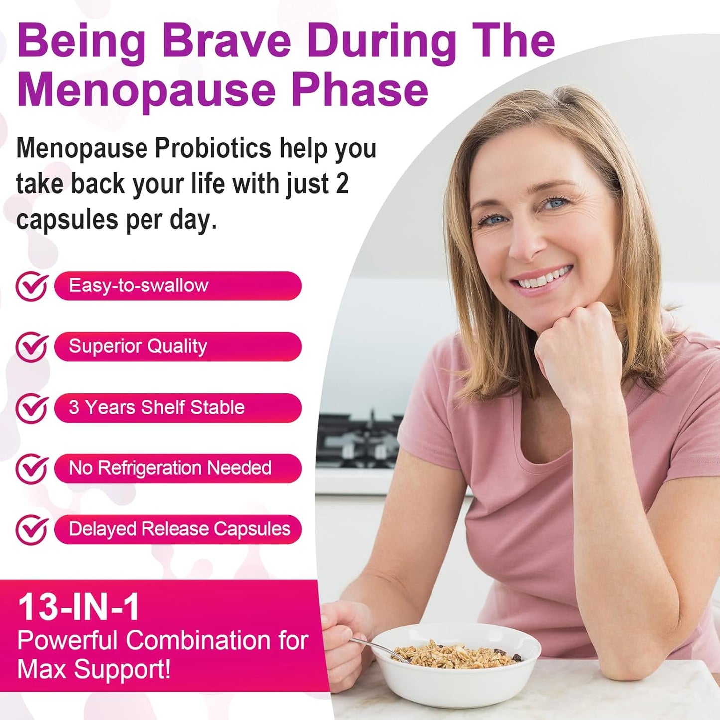 All-Natural Menopause Probiotic Supplements - 120 Billion CFU for Hot Flashes, Night Sweats, Mood Swings - 60 Capsules