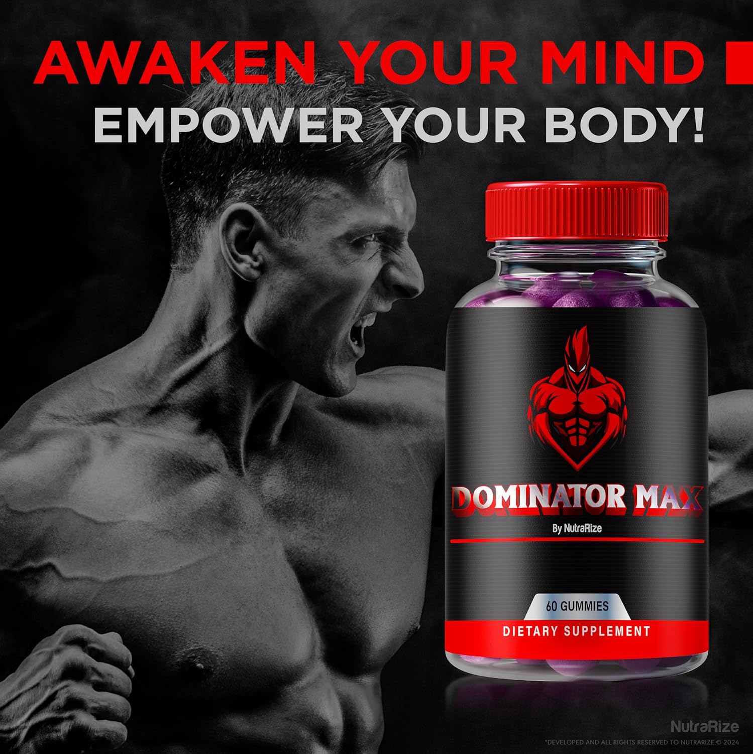All-Natural NutraRize Dominator Max Gummies for Men - Muscle Support & Energy Boost - 60 Gummies