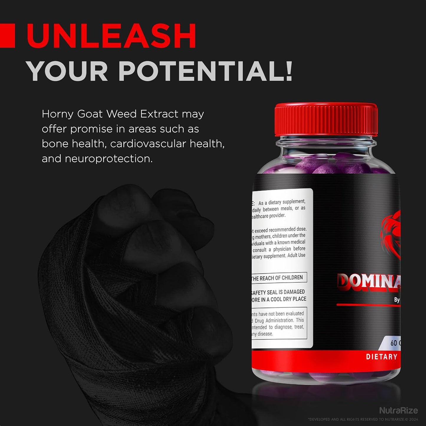 All-Natural NutraRize Dominator Max Gummies for Men - Muscle Support & Energy Boost - 60 Gummies