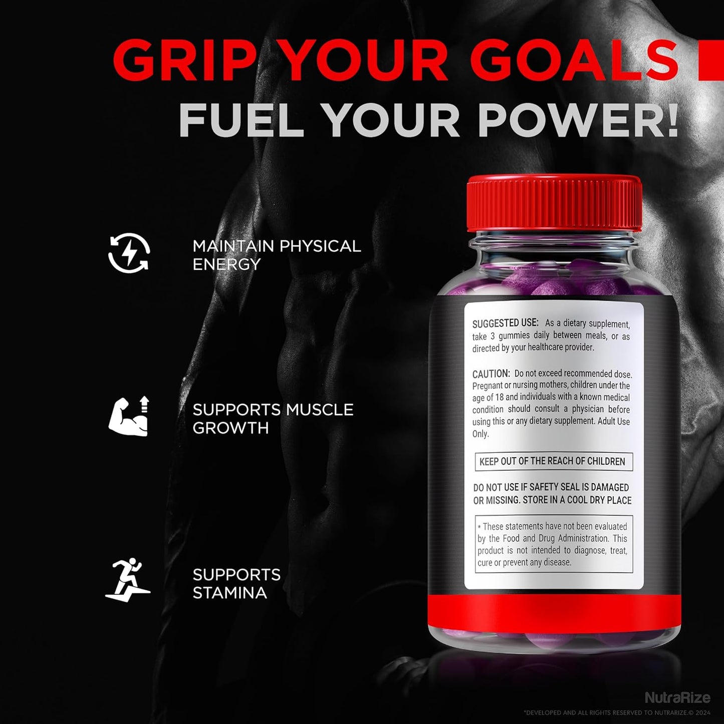 All-Natural NutraRize Dominator Max Gummies for Men - Muscle Support & Energy Boost - 60 Gummies