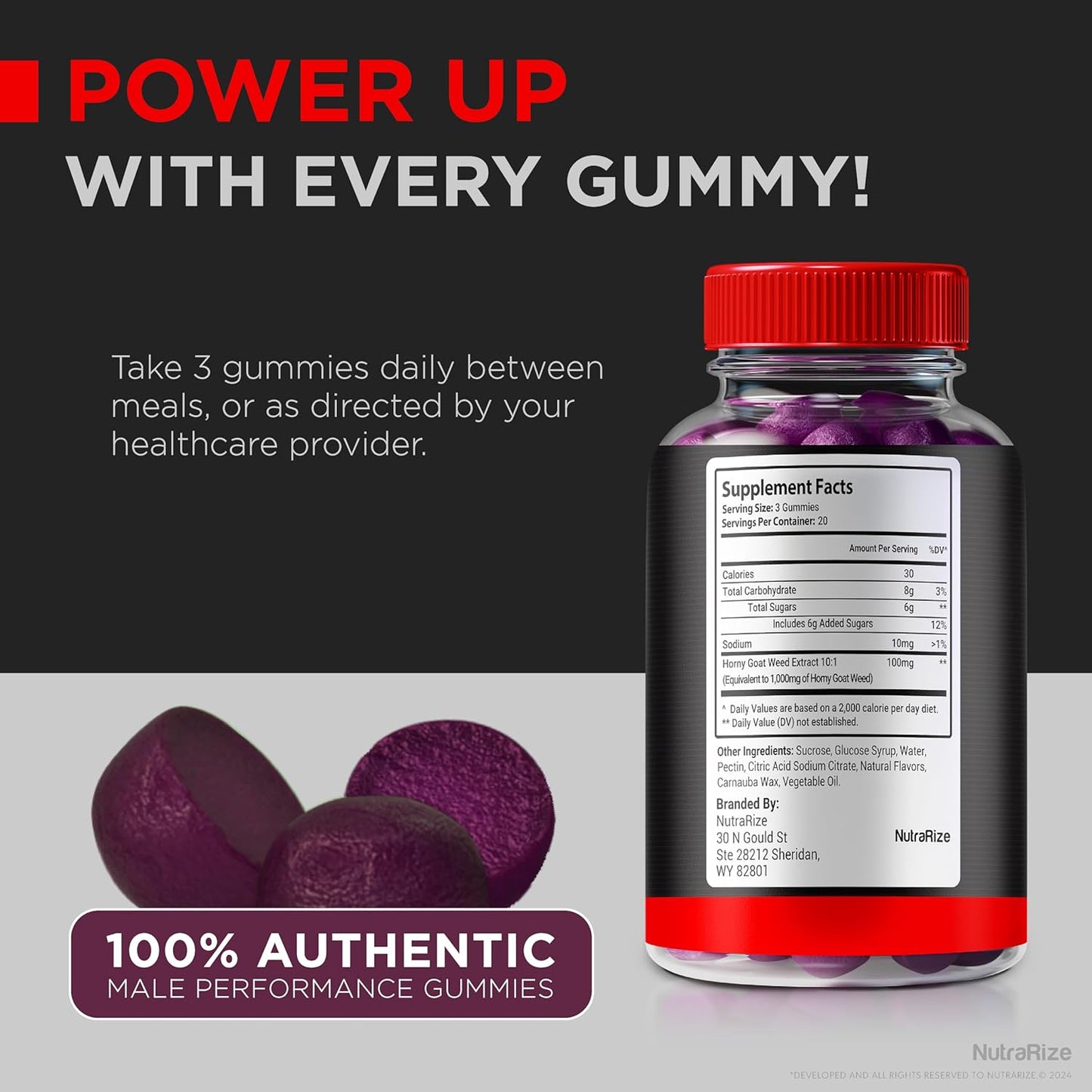 All-Natural NutraRize Dominator Max Gummies for Men - Muscle Support & Energy Boost - 60 Gummies