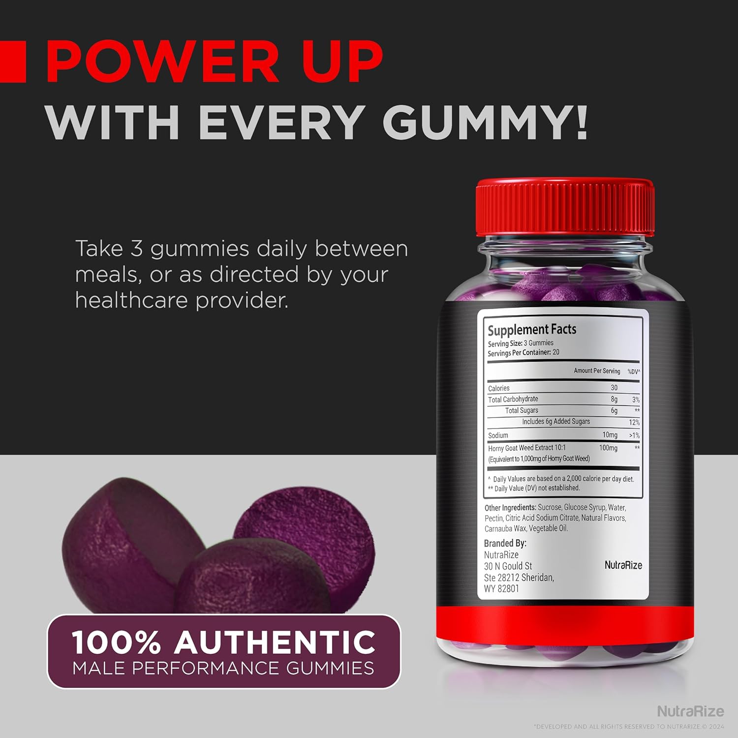 All-Natural NutraRize Dominator Max Gummies for Men - Muscle Support & Energy Boost - 60 Gummies