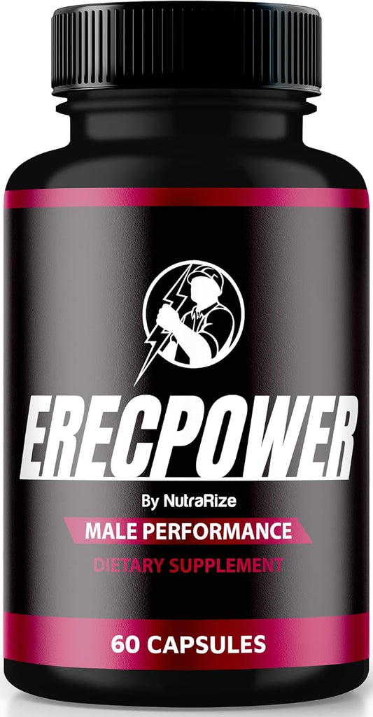 All Natural NutraRize ErecPower Pills for Men - Energy Boosting Male Supplement with Vitamins for Peak Performance (60 Capsules)