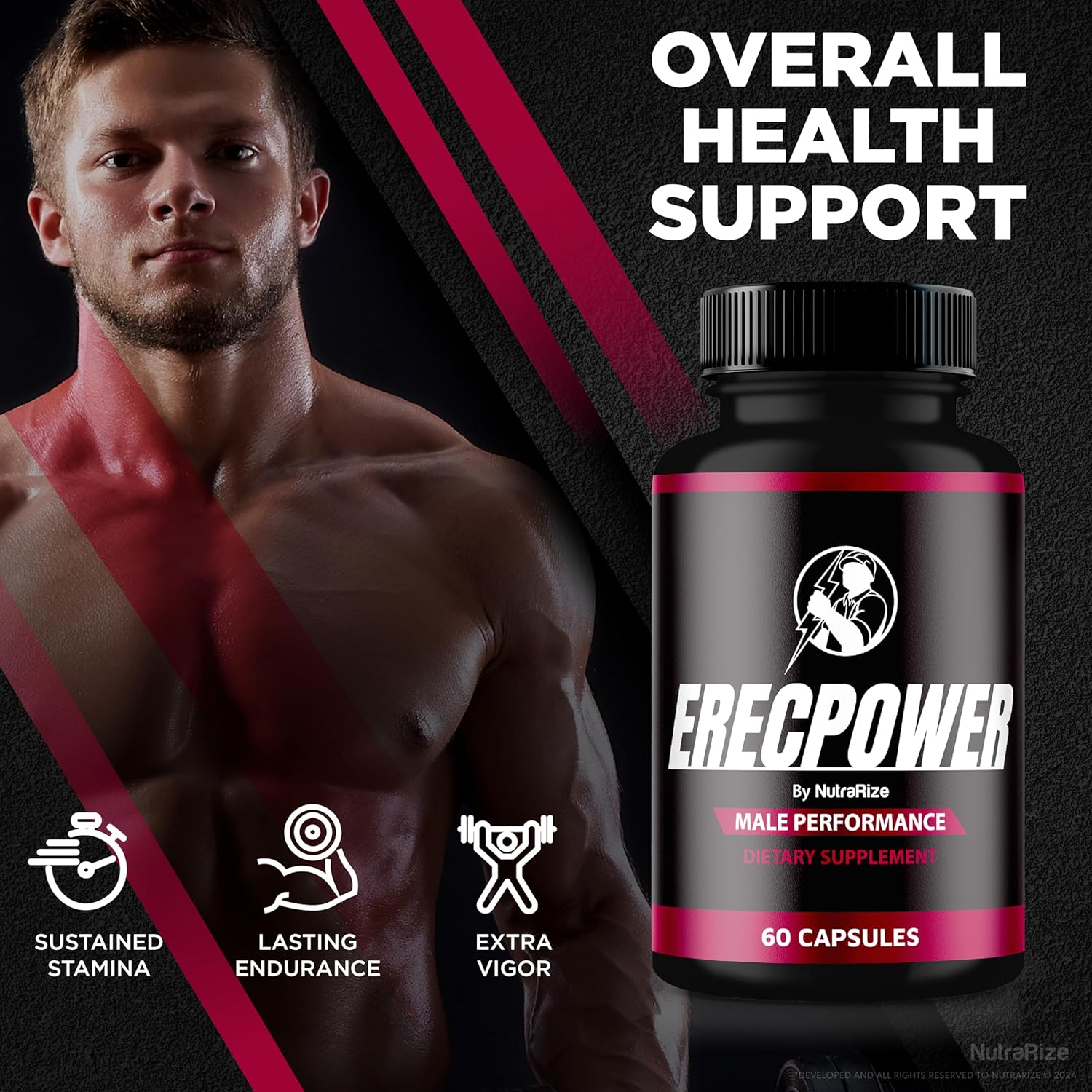All Natural NutraRize ErecPower Pills for Men - Energy Boosting Male Supplement with Vitamins for Peak Performance (60 Capsules)