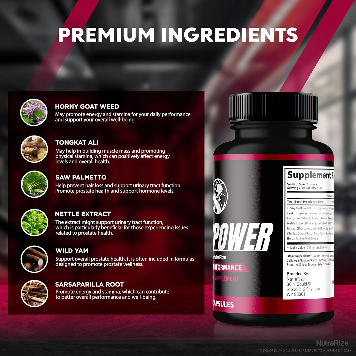 All Natural NutraRize ErecPower Pills for Men - Energy Boosting Male Supplement with Vitamins for Peak Performance (60 Capsules)