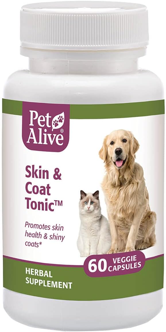 All-Natural Pet Skin and Coat Herbal Supplement - 60 Veggie Capsules for Healthy Skin and Shiny Coats in Cats and Dogs