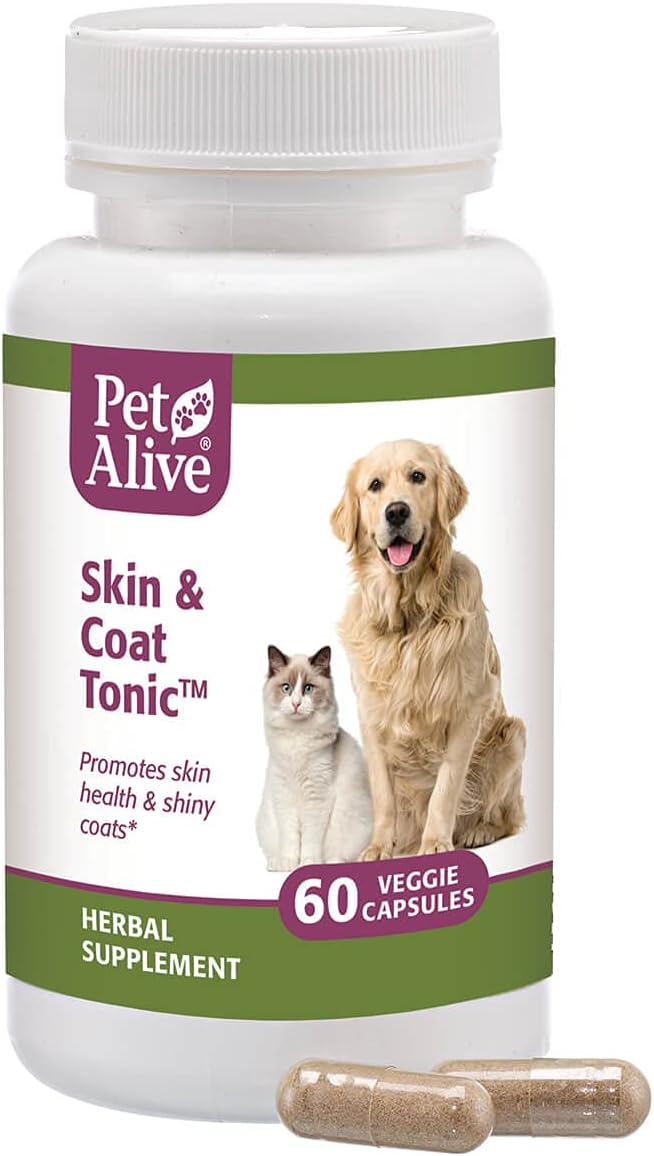 All-Natural Pet Skin and Coat Herbal Supplement - 60 Veggie Capsules for Healthy Skin and Shiny Coats in Cats and Dogs