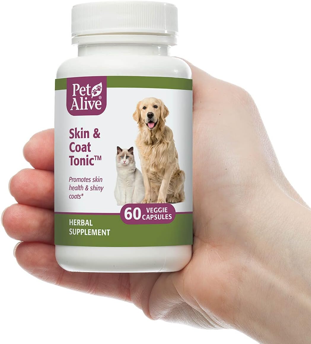 All-Natural Pet Skin and Coat Herbal Supplement - 60 Veggie Capsules for Healthy Skin and Shiny Coats in Cats and Dogs