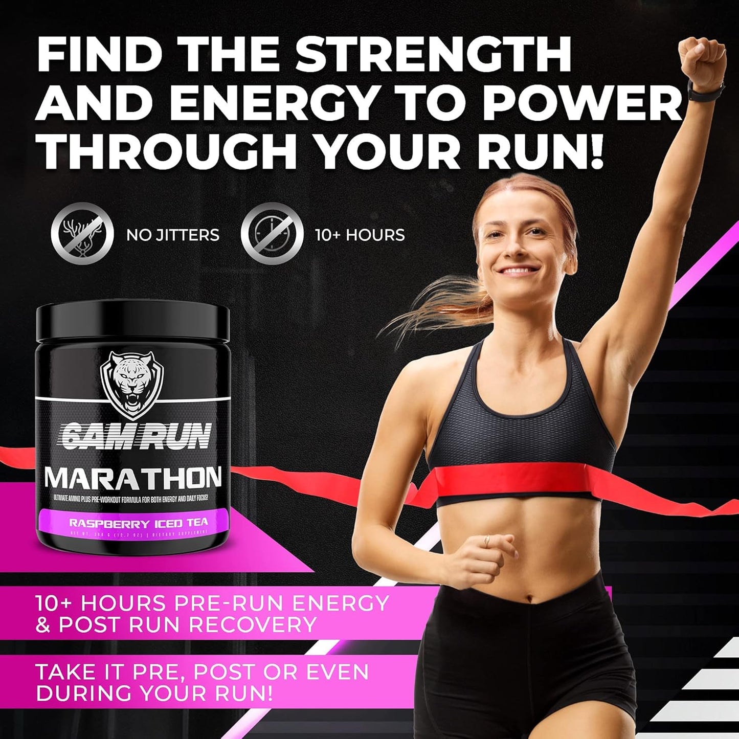 All-Natural Pre-Workout Powder for Distance Running, High-Energy Formula with Essential Amino Energy, Raspberry Iced Tea Flavor, 40 Servings