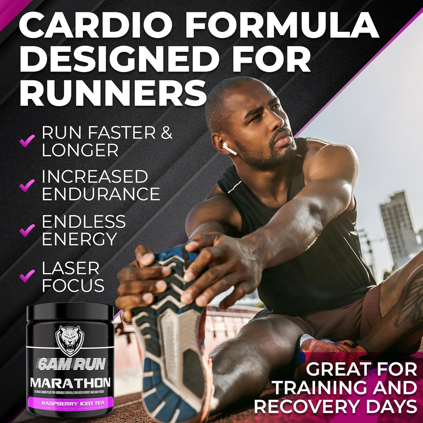 All-Natural Pre-Workout Powder for Distance Running, High-Energy Formula with Essential Amino Energy, Raspberry Iced Tea Flavor, 40 Servings