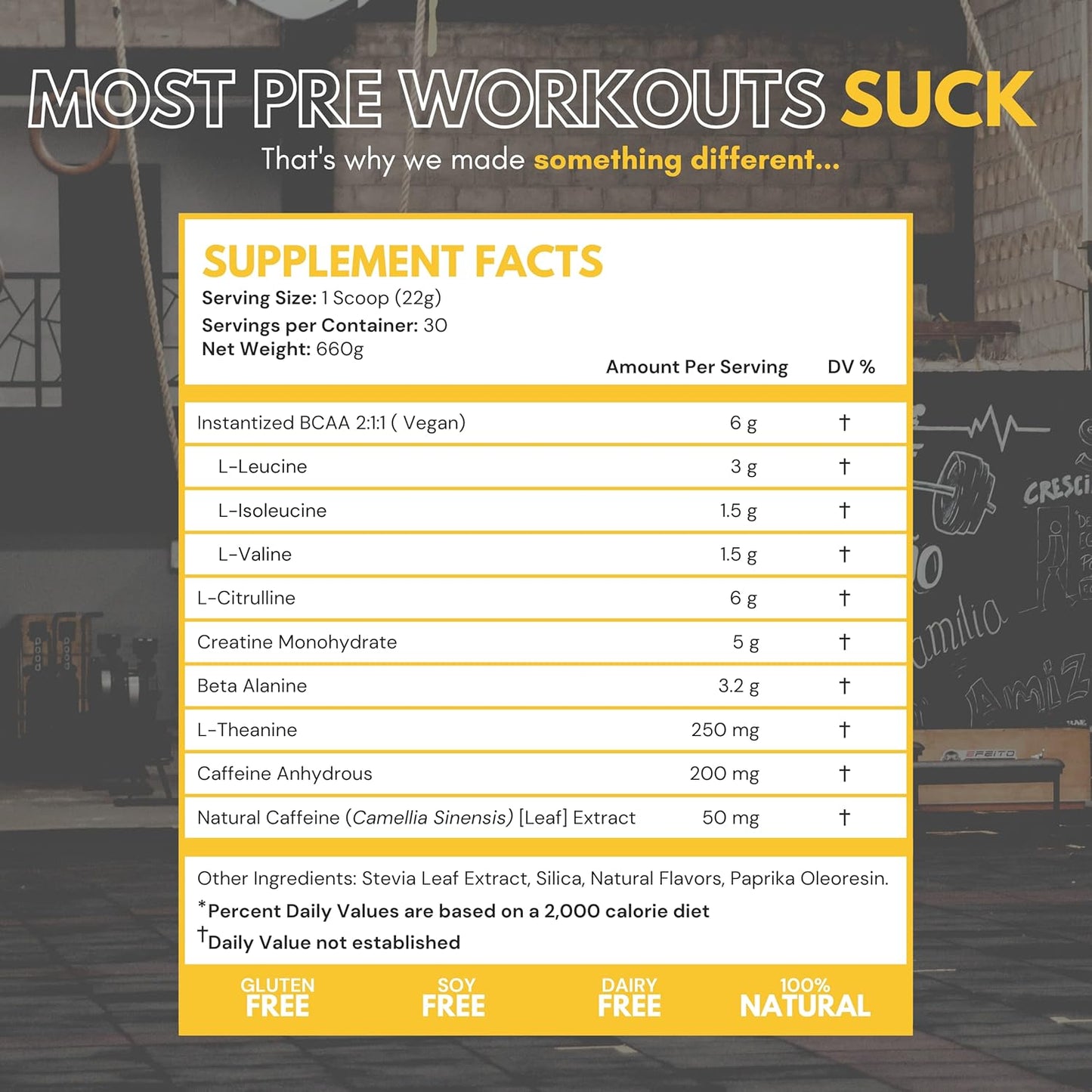 All Natural Pre Workout Powder for Men - Zero Artificial Sweeteners - BCAA, Creatine, Beta Alanine, L-Citrulline - Citrulicious Flavor - 30 Servings