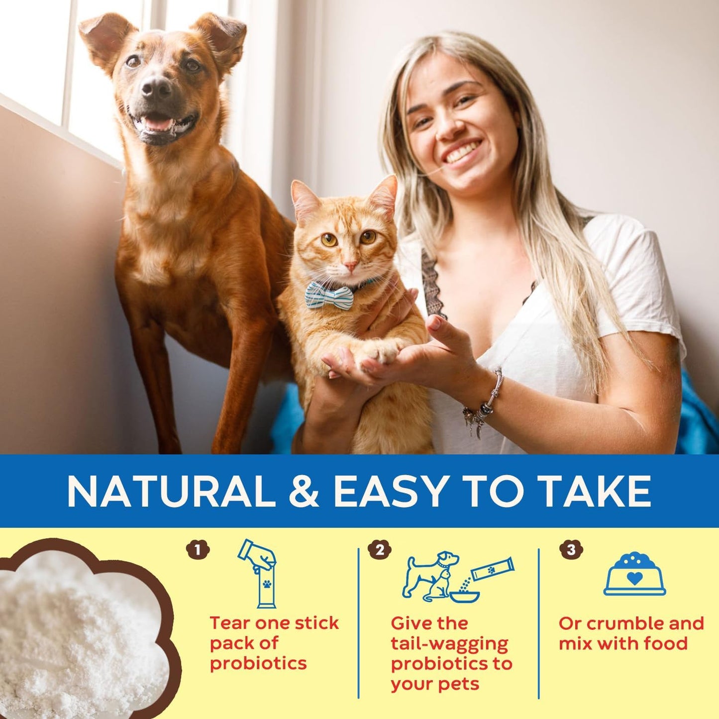 All Natural Probiotic Powder for Dogs and Cats, 5 Billion CFU, Chicken Liver Flavor, Supports Digestive & Immune Health
