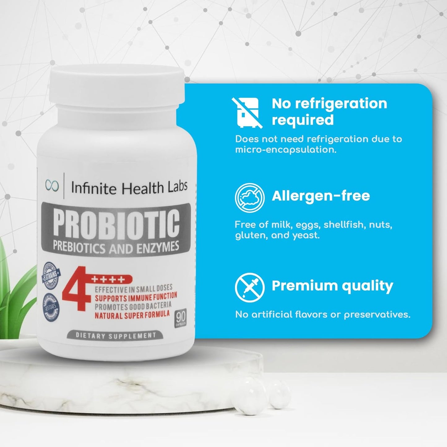 All-Natural Probiotic Supplement Capsules - 90 Easy-to-Swallow Capsules - Relieves Digestive Issues & Boosts Immune System - 2.1 Billion CFUs