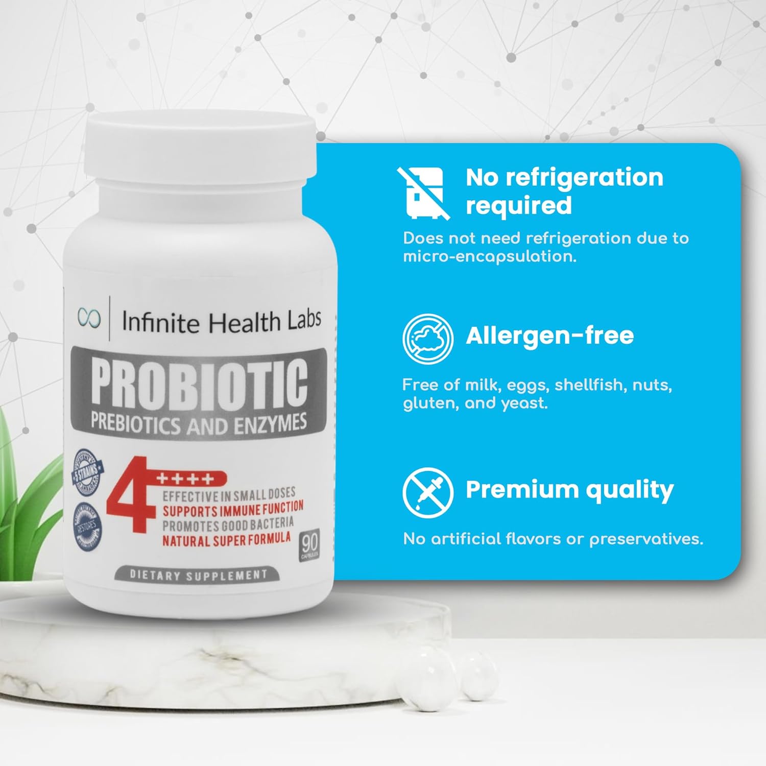 All-Natural Probiotic Supplement Capsules - 90 Easy-to-Swallow Capsules - Relieves Digestive Issues & Boosts Immune System - 2.1 Billion CFUs