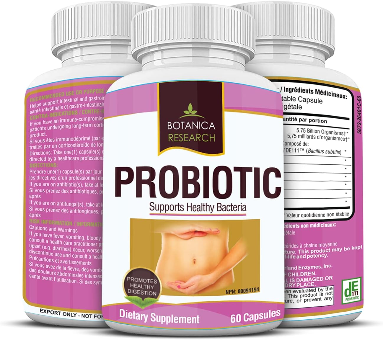 All Natural Probiotic Supplement with Lactic Acid Bacteria for Gut and Yeast Support - 60 Oral Capsules for Daily Use - Made in USA