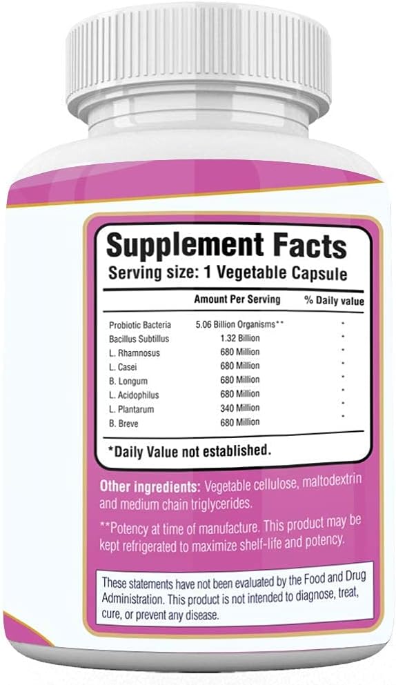 All Natural Probiotic Supplement with Lactic Acid Bacteria for Gut and Yeast Support - 60 Oral Capsules for Daily Use - Made in USA