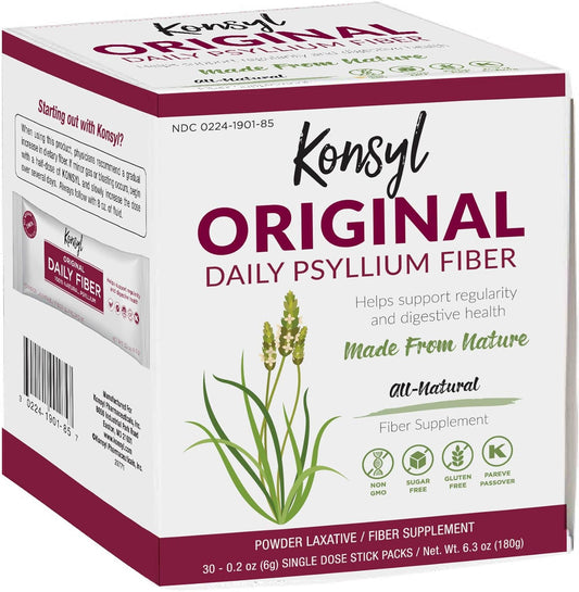 All Natural Psyllium Husk Powder Stickpacks - Konsyl Original Formula Daily Fiber, 30ct