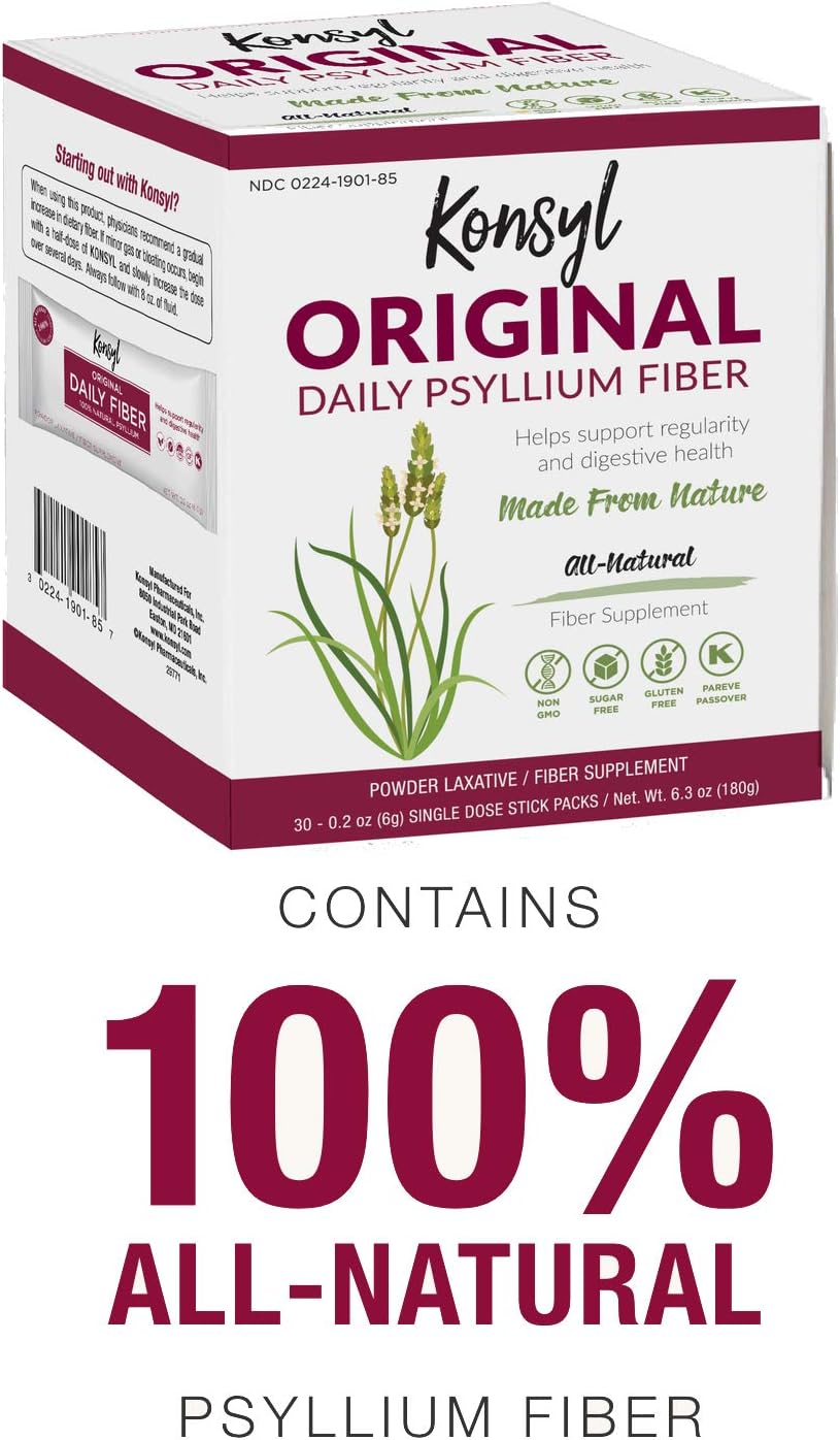 All Natural Psyllium Husk Powder Stickpacks - Konsyl Original Formula Daily Fiber, 30ct