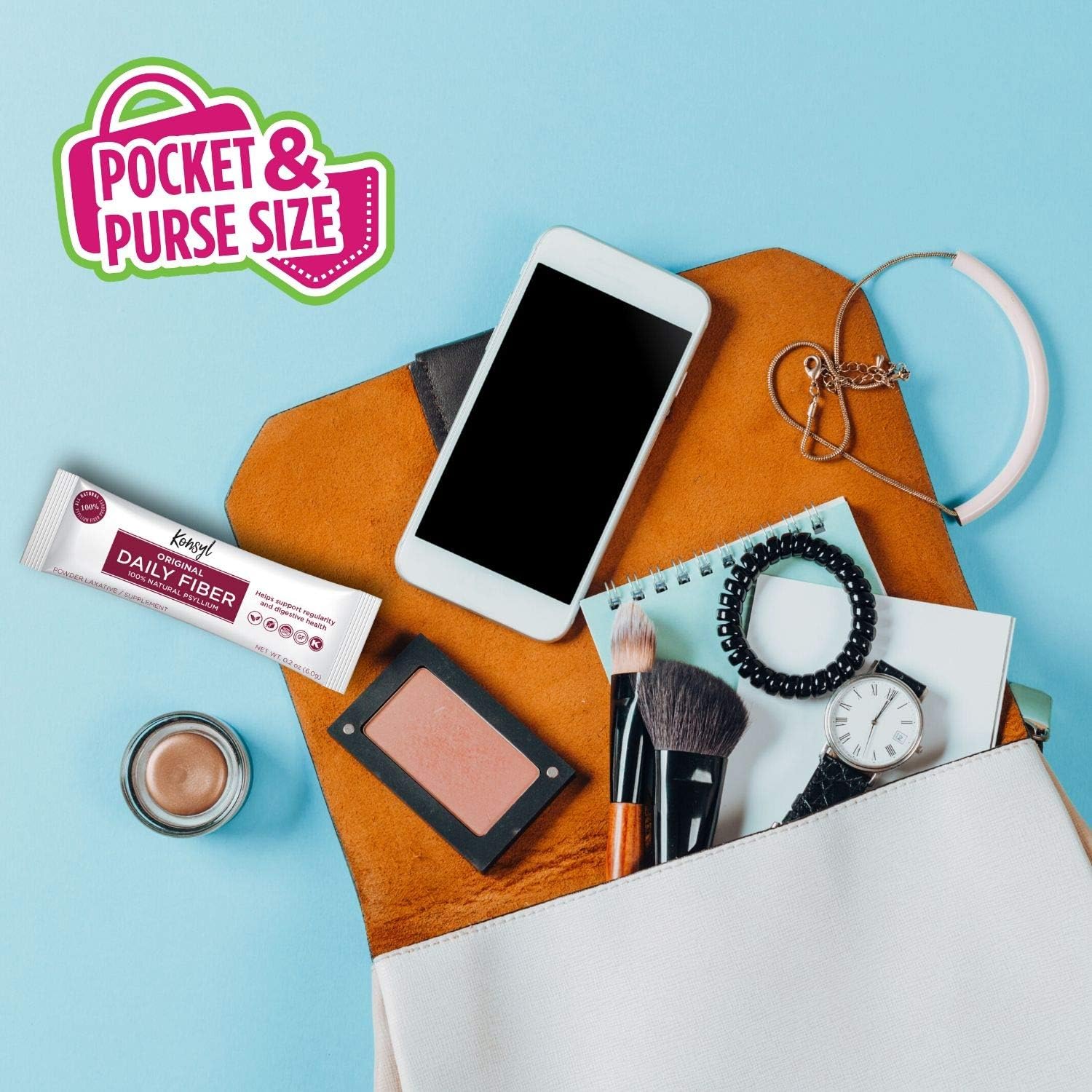 All Natural Psyllium Husk Powder Stickpacks - Konsyl Original Formula Daily Fiber, 30ct