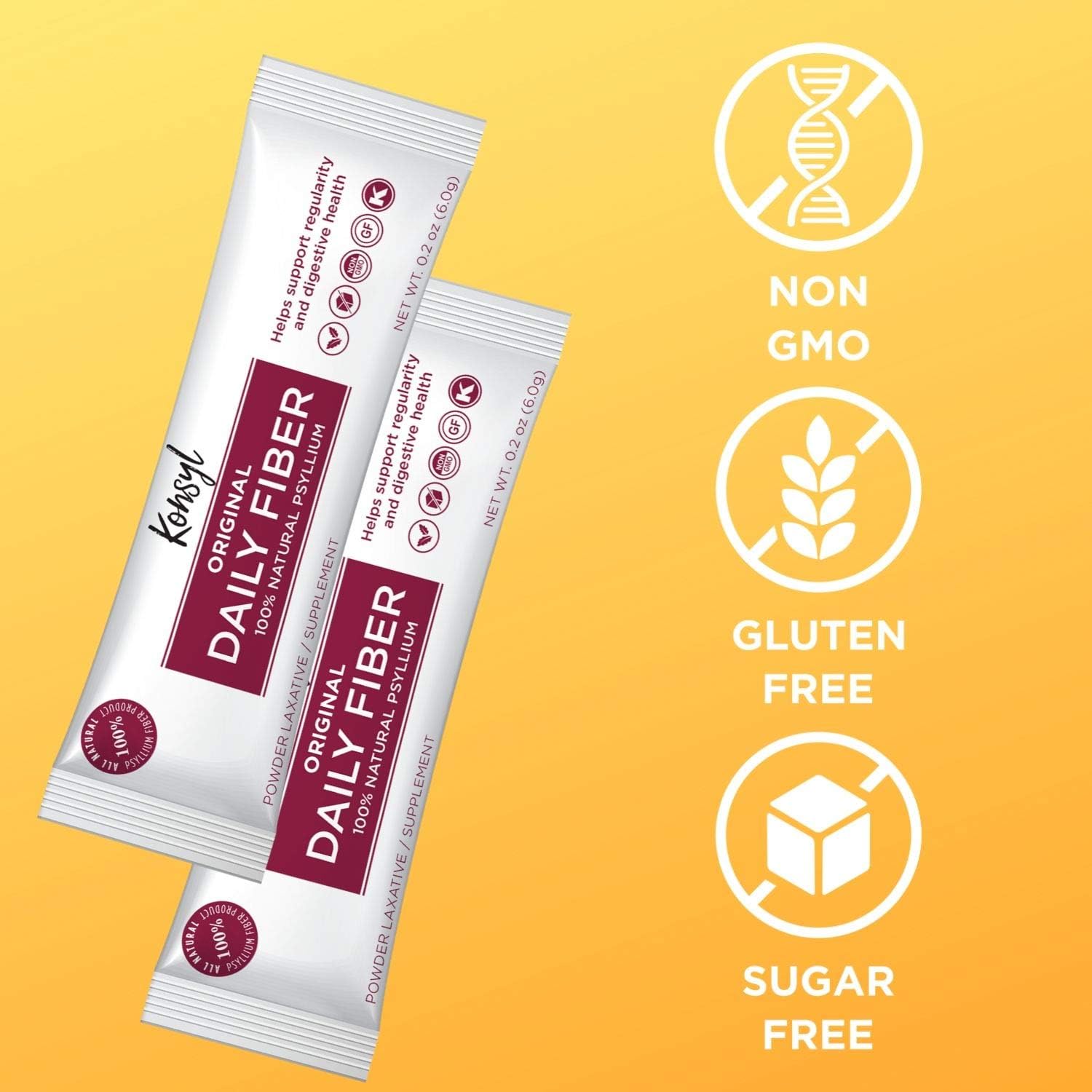 All Natural Psyllium Husk Powder Stickpacks - Konsyl Original Formula Daily Fiber, 30ct