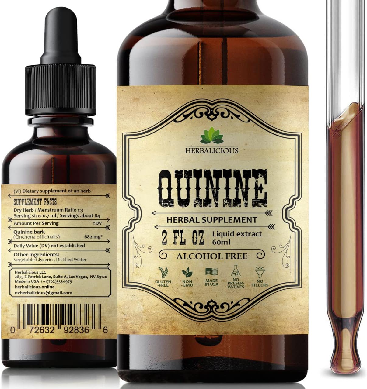 All-Natural Quinine Liquid Extract 2oz - Herbal Supplement for Leg Cramping Relief and Digestive Health - Boost Immune System with Cinchona Officinalis Bark