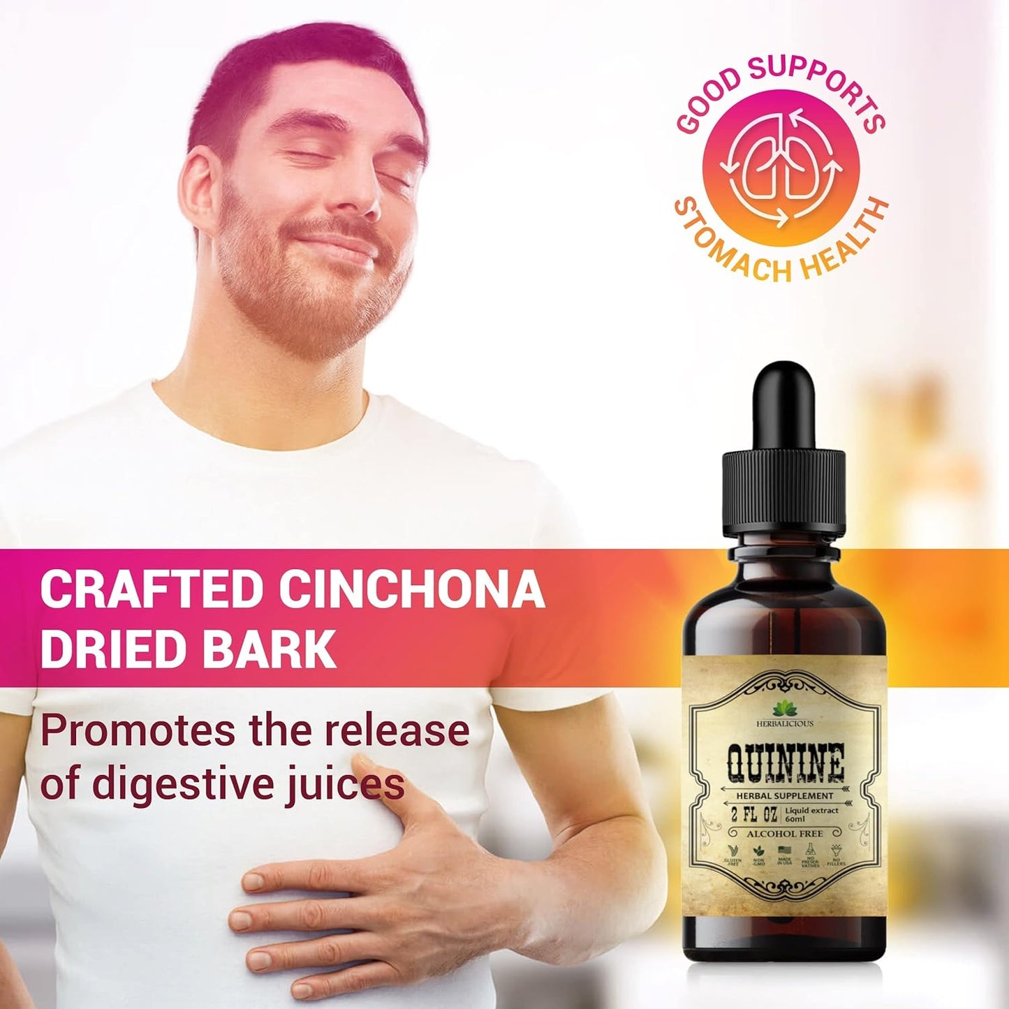 All-Natural Quinine Liquid Extract 2oz - Herbal Supplement for Leg Cramping Relief and Digestive Health - Boost Immune System with Cinchona Officinalis Bark