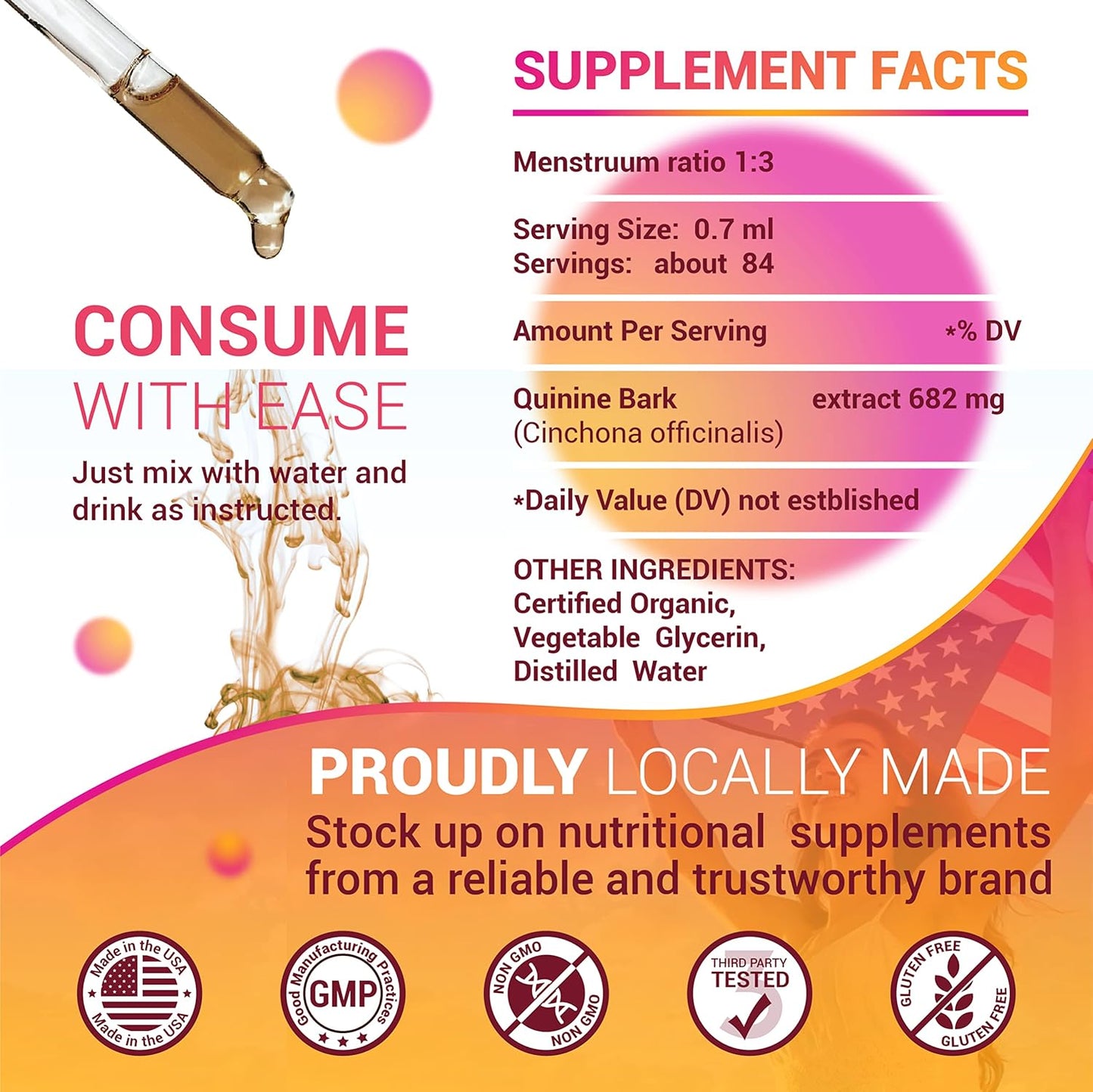 All-Natural Quinine Liquid Extract 2oz - Herbal Supplement for Leg Cramping Relief and Digestive Health - Boost Immune System with Cinchona Officinalis Bark