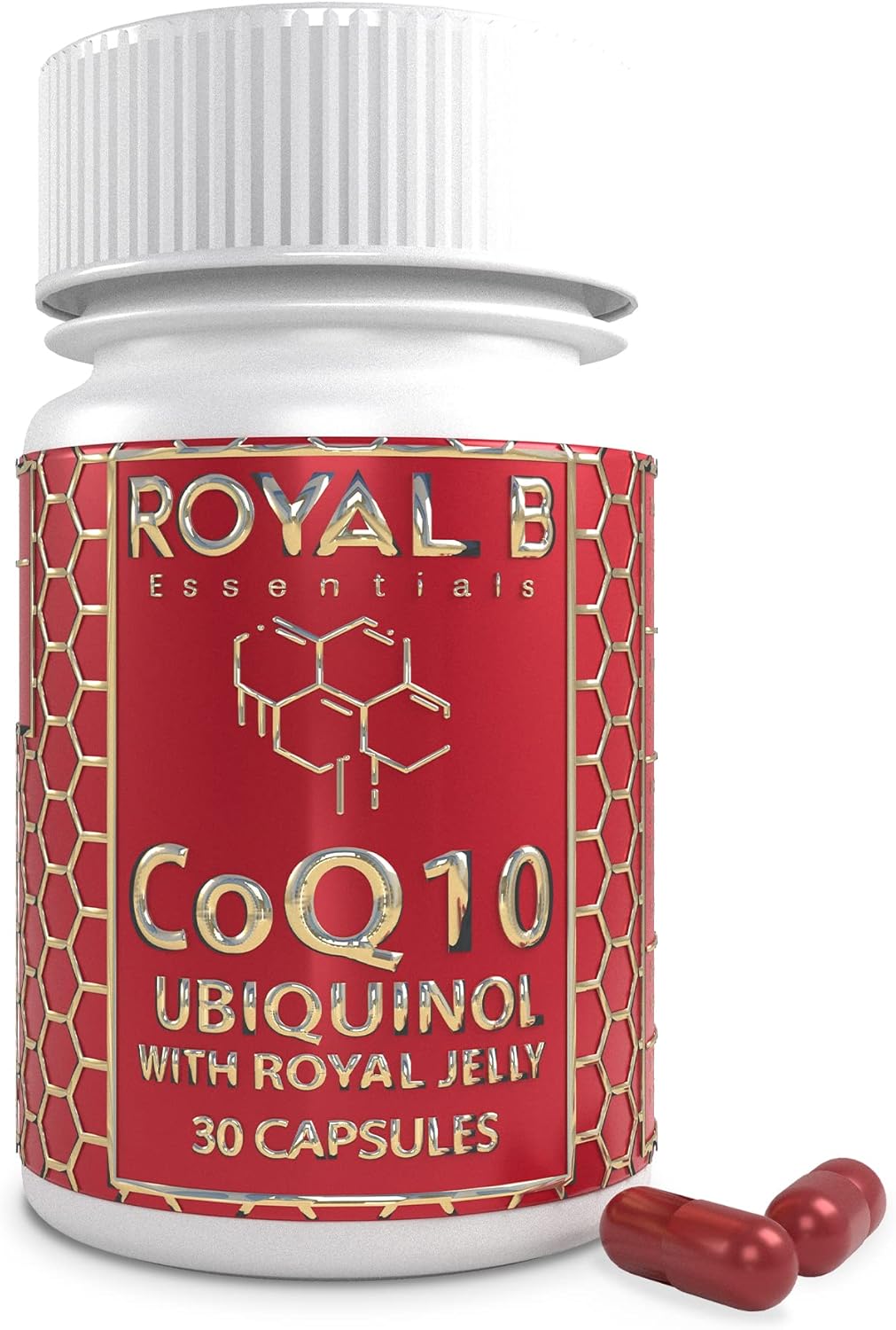 All-Natural Royal B Essentials Co-Enzyme Q10 Capsules for Heart Health & Immune Defense - 3,000mg Veggie Caps - Made by Bees