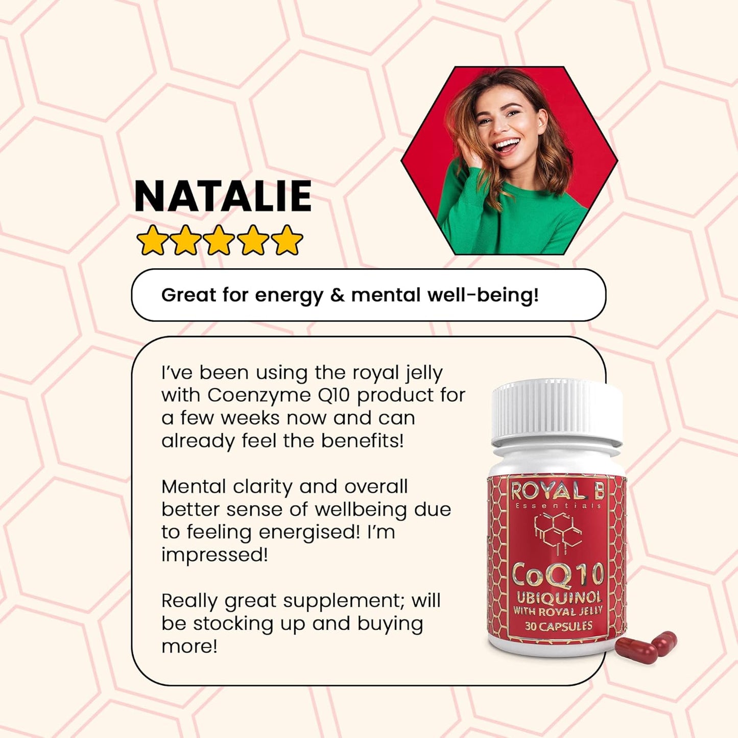 All-Natural Royal B Essentials Co-Enzyme Q10 Capsules for Heart Health & Immune Defense - 3,000mg Veggie Caps - Made by Bees