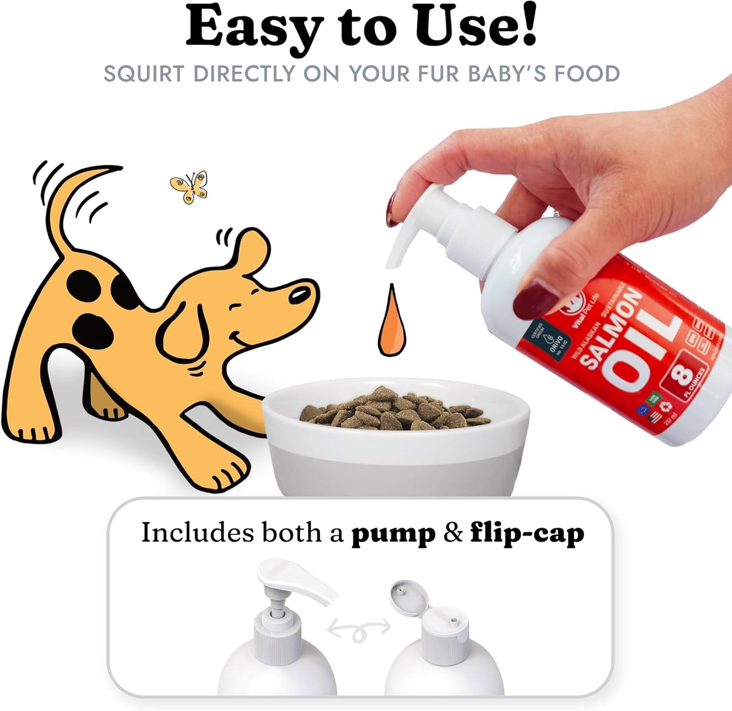 All-Natural Salmon Oil Liquid Supplement for Dogs & Cats - Supports Healthy Skin & Coat, Joint Health, Allergy Defense - Omega 3 EPA DHA - 8 oz