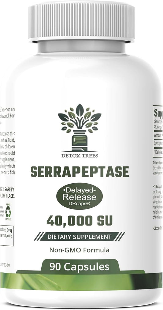 All-Natural Serrapeptase 40000 SPU Supplement for Sinus, Respiratory, and Joint Health - Non-GMO, Gluten Free, 100% Vegetarian - 90 Capsules