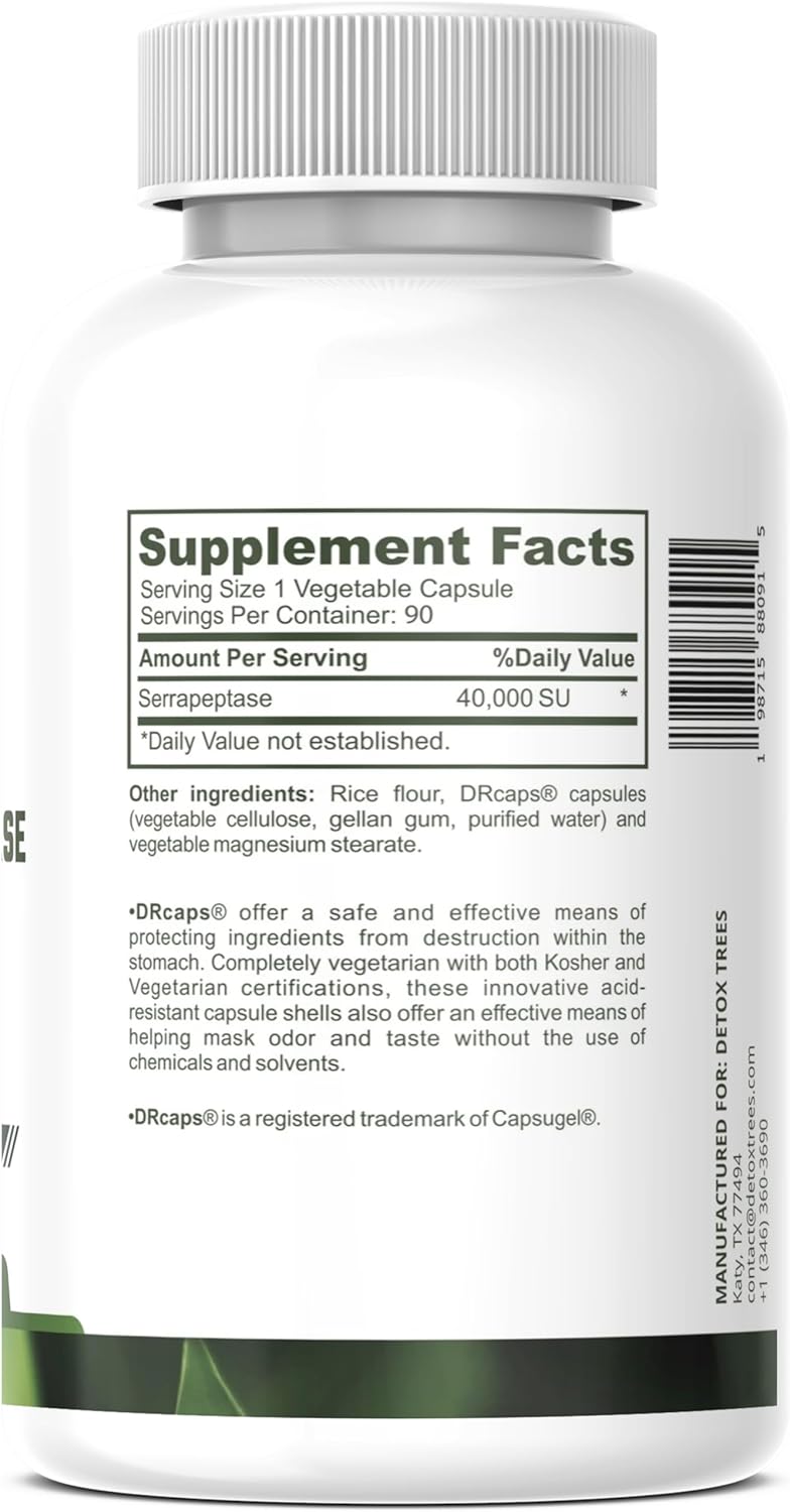 All-Natural Serrapeptase 40000 SPU Supplement for Sinus, Respiratory, and Joint Health - Non-GMO, Gluten Free, 100% Vegetarian - 90 Capsules