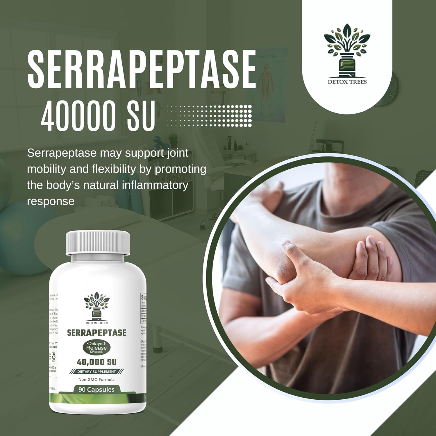 All-Natural Serrapeptase 40000 SPU Supplement for Sinus, Respiratory, and Joint Health - Non-GMO, Gluten Free, 100% Vegetarian - 90 Capsules