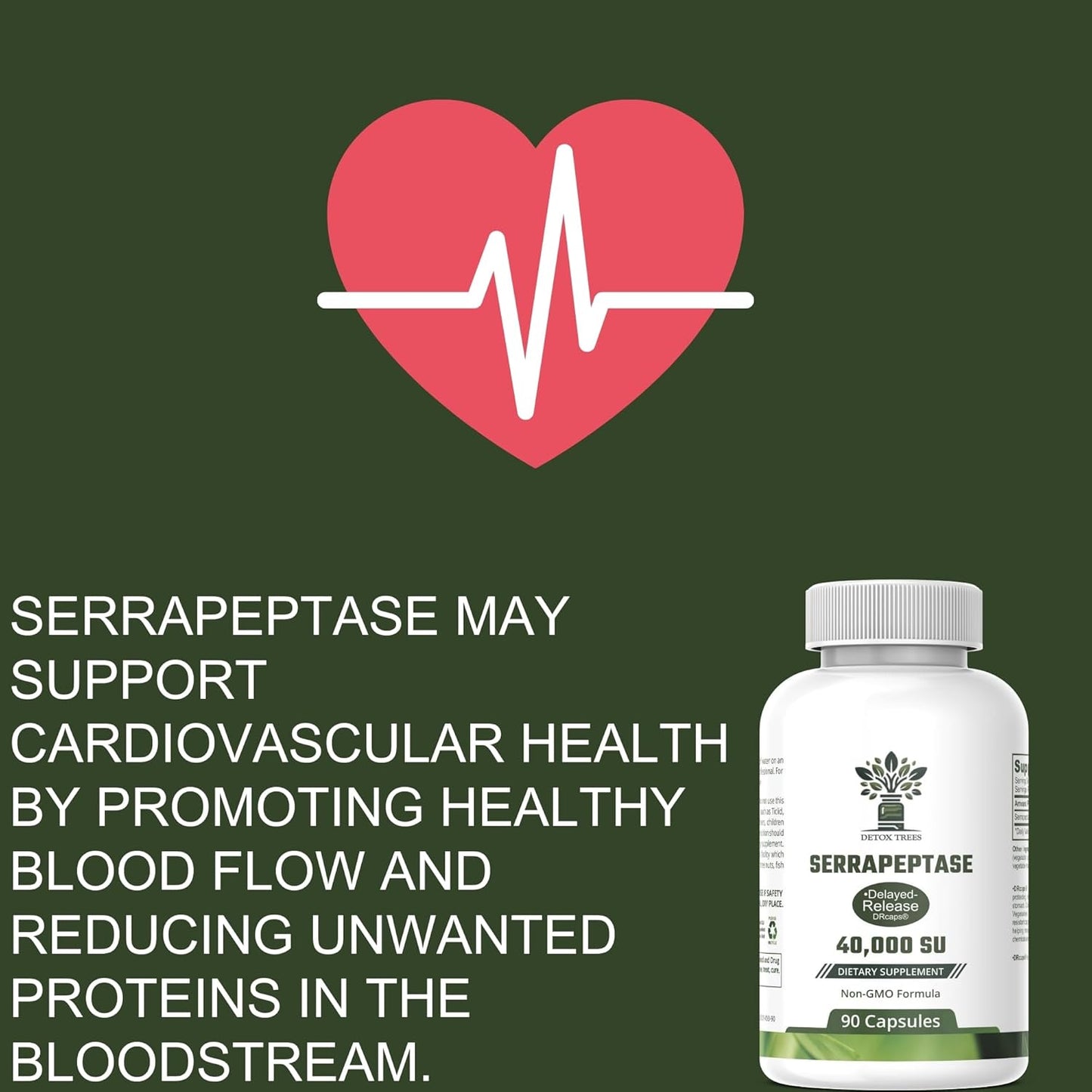 All-Natural Serrapeptase 40000 SPU Supplement for Sinus, Respiratory, and Joint Health - Non-GMO, Gluten Free, 100% Vegetarian - 90 Capsules