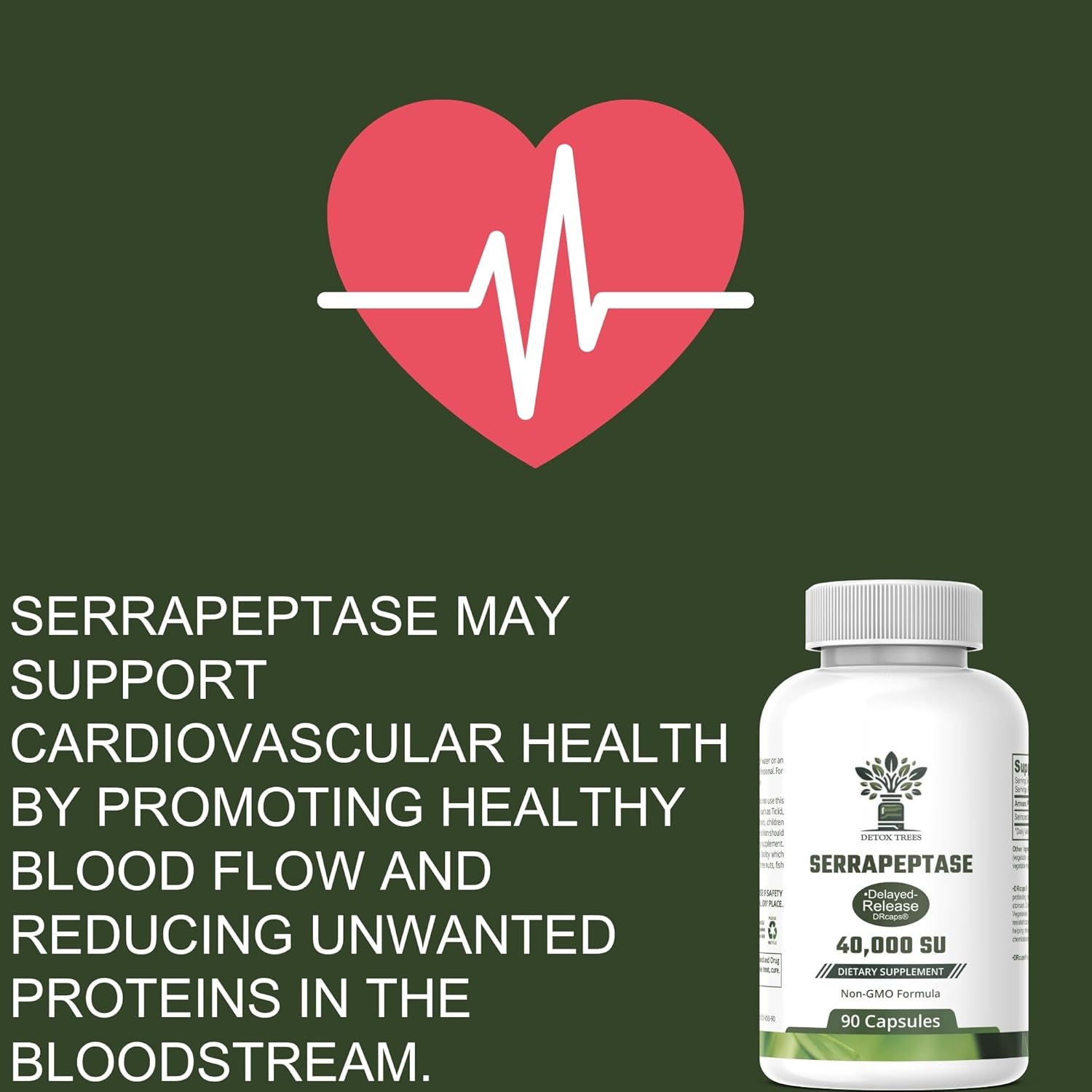 All-Natural Serrapeptase 40000 SPU Supplement for Sinus, Respiratory, and Joint Health - Non-GMO, Gluten Free, 100% Vegetarian - 90 Capsules