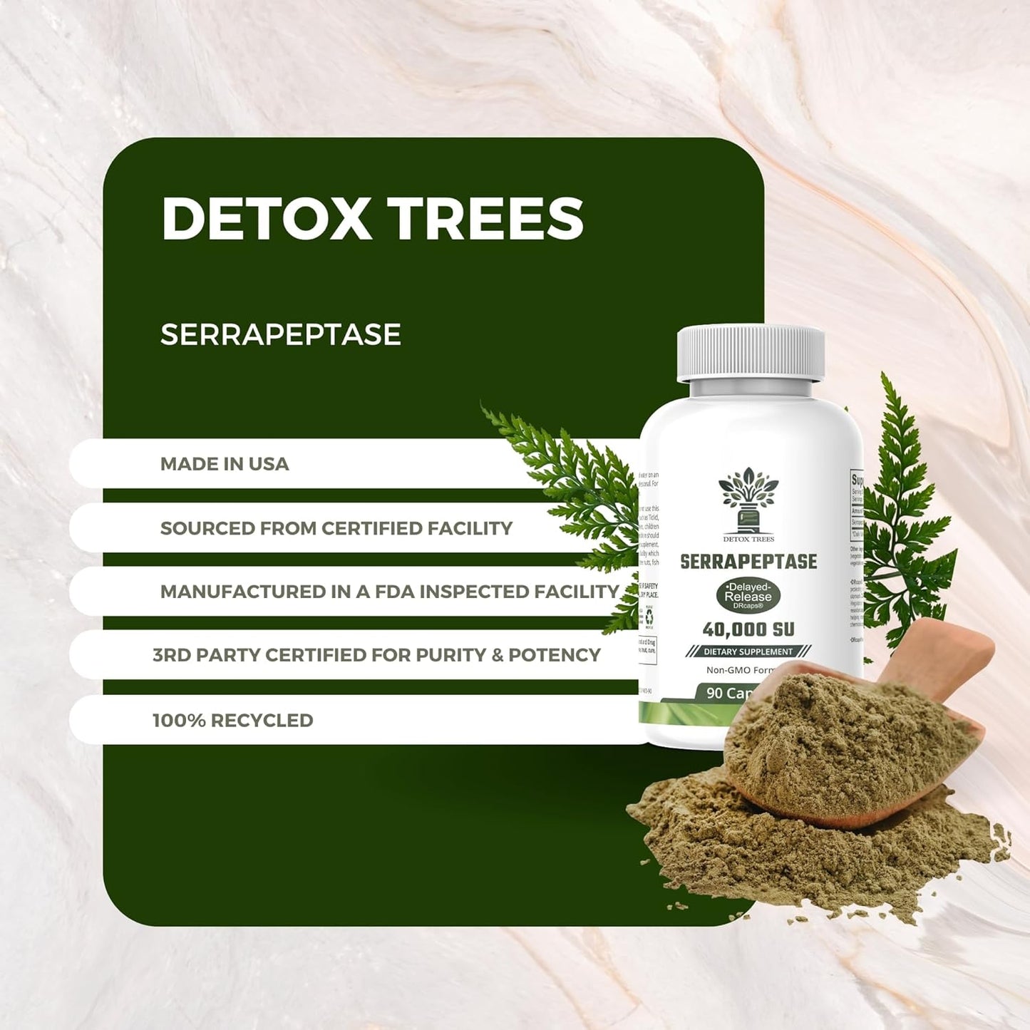 All-Natural Serrapeptase 40000 SPU Supplement for Sinus, Respiratory, and Joint Health - Non-GMO, Gluten Free, 100% Vegetarian - 90 Capsules