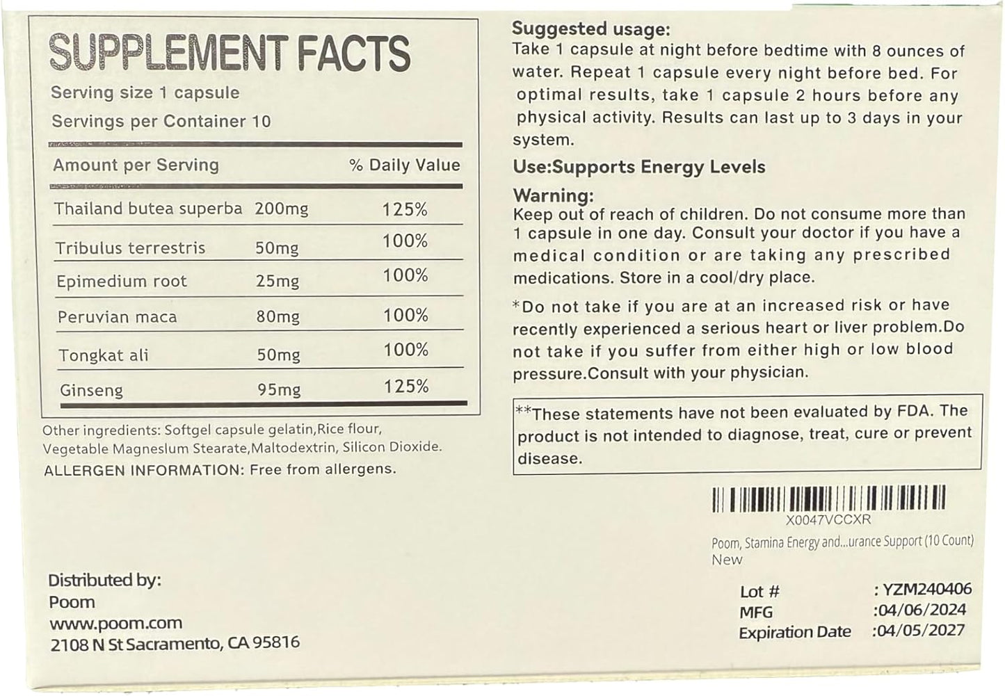 All-Natural Stamina and Energy Booster Supplement (10 Count)