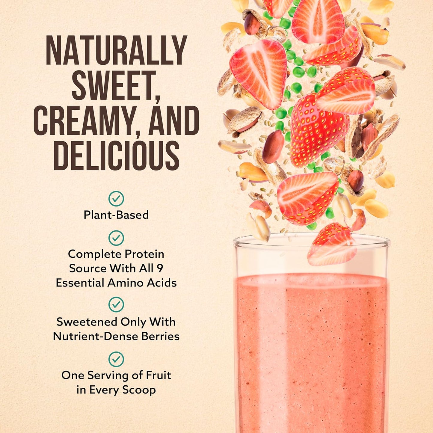 All Natural Strawberry Peanut Butter Protein Powder - 20g Protein, 20 Servings - No Stevia, Monk Fruit, Artificial Sweeteners - Berries Sweetened