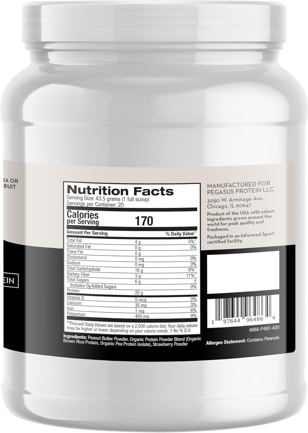 All Natural Strawberry Peanut Butter Protein Powder - 20g Protein, 20 Servings - No Stevia, Monk Fruit, Artificial Sweeteners - Berries Sweetened