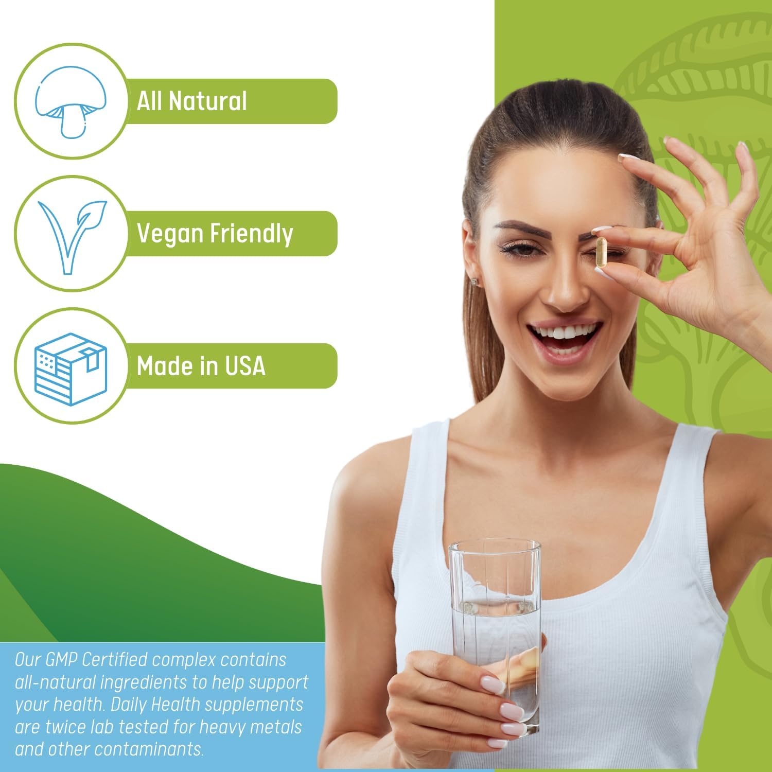 All Natural Vegan-Friendly 10 Mushroom Blend Complex Daily Health Extract - 180 Veg Capsules