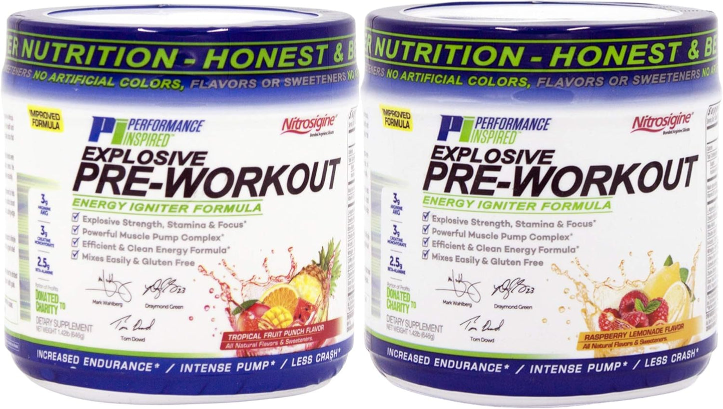All Natural Vegan PreWorkout Powder with Citrulline and Green Tea - Tropical Fruit Punch - 32 Servings