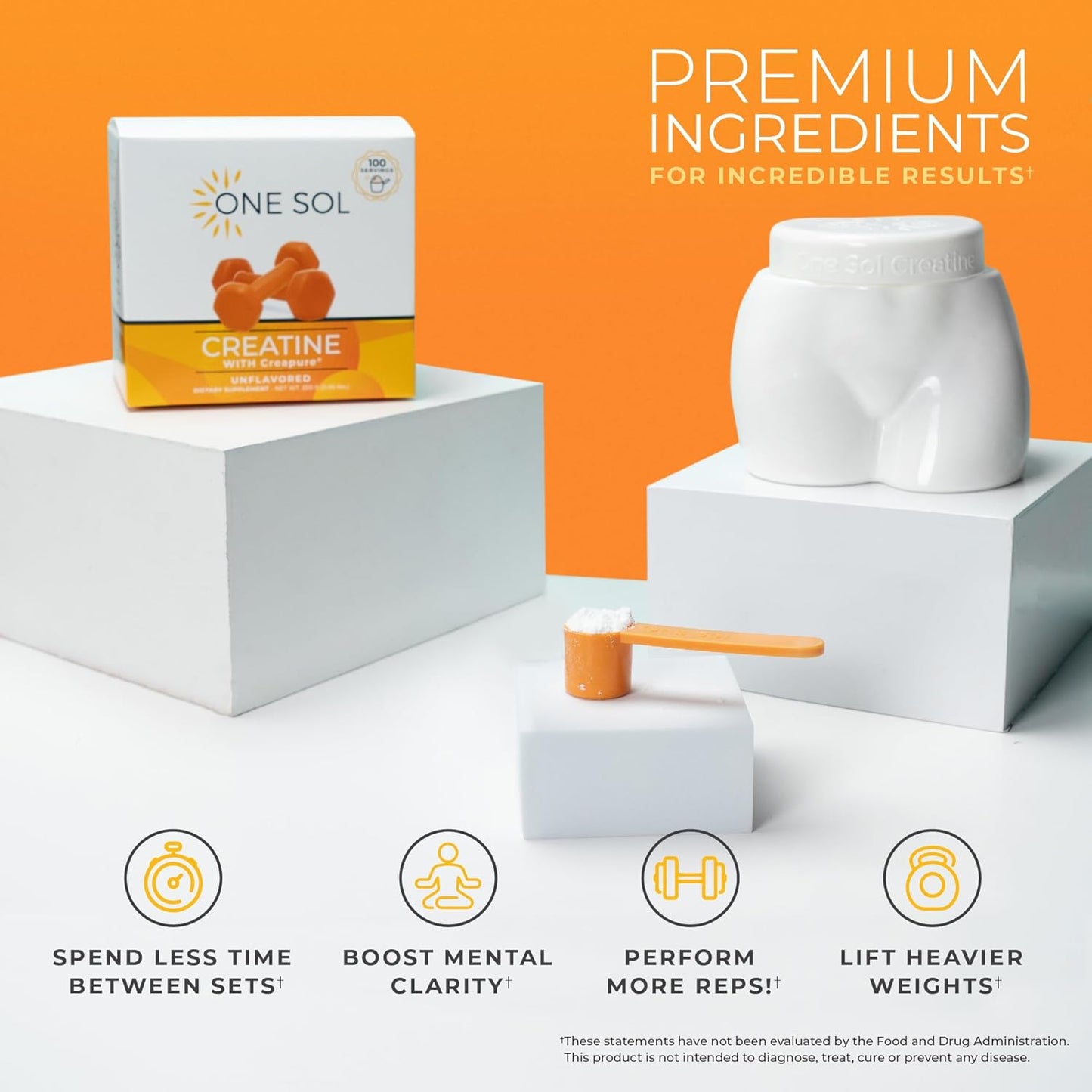 All Natural Women's Creatine Powder for Booty Gain, Lean Muscle Mass & Recovery - Sol Creatine with Creapure, Promotes Brain & Bone Health - Unflavored, 100 Servings