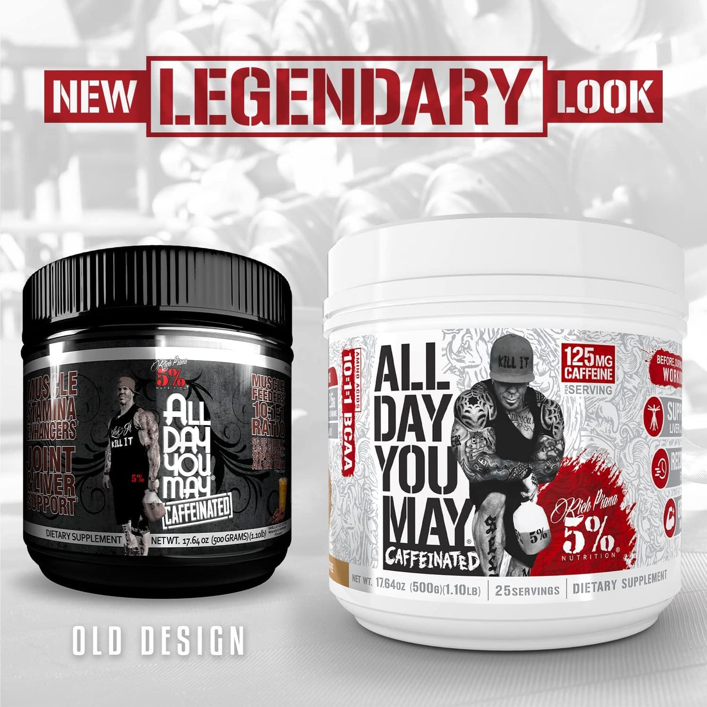 AllDayYouMay Caffeinated BCAA Powder & Reloaded Pre-Workout Bundle by 5% Nutrition - Southern Sweet Tea & Fruit Punch Flavors