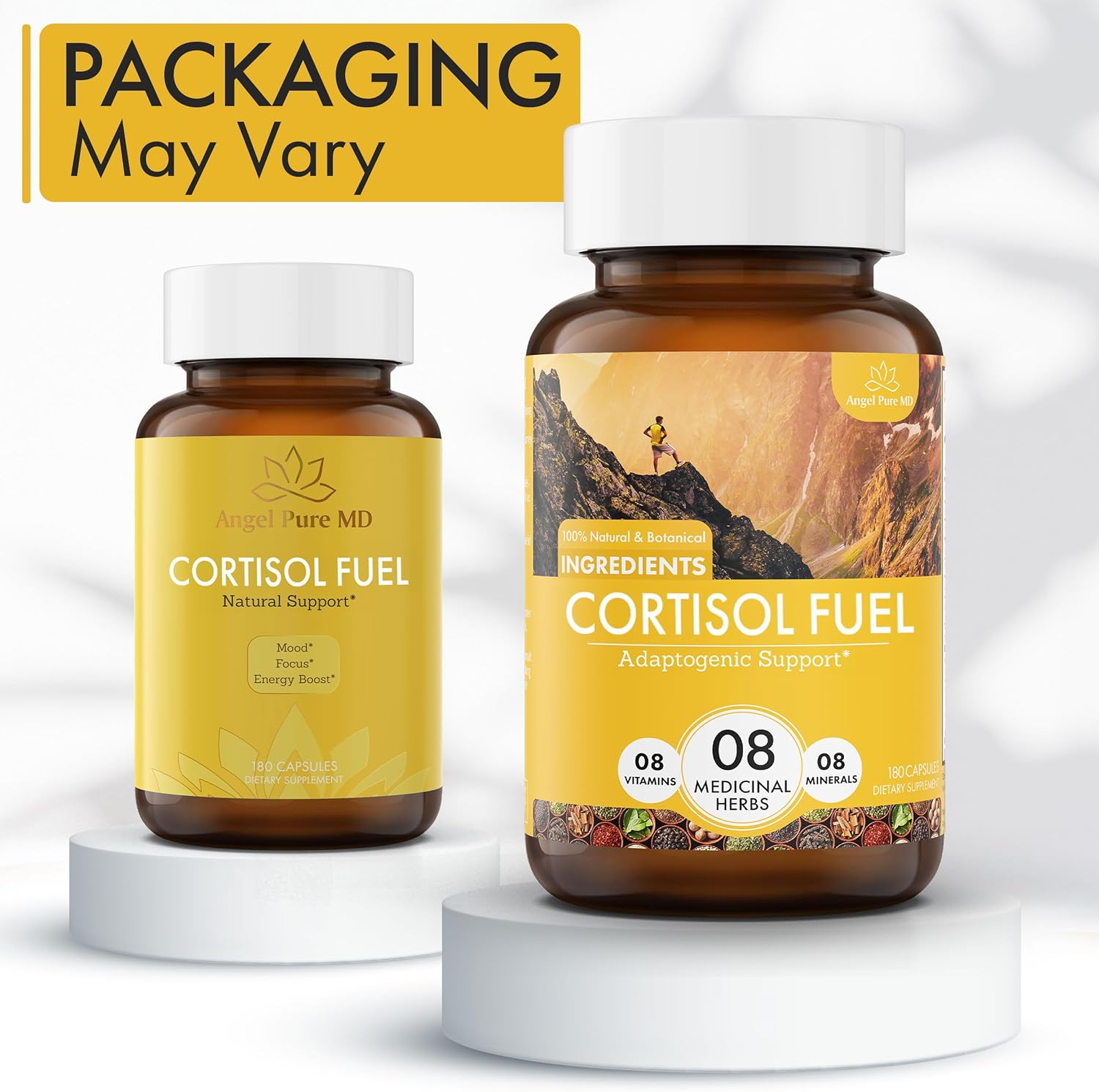 Allergen-Free Angel Pure MD Stress Relief Supplement with Magnesium, Ashwagandha, and Rhodiola - 180ct for Cortisol Health and Energy