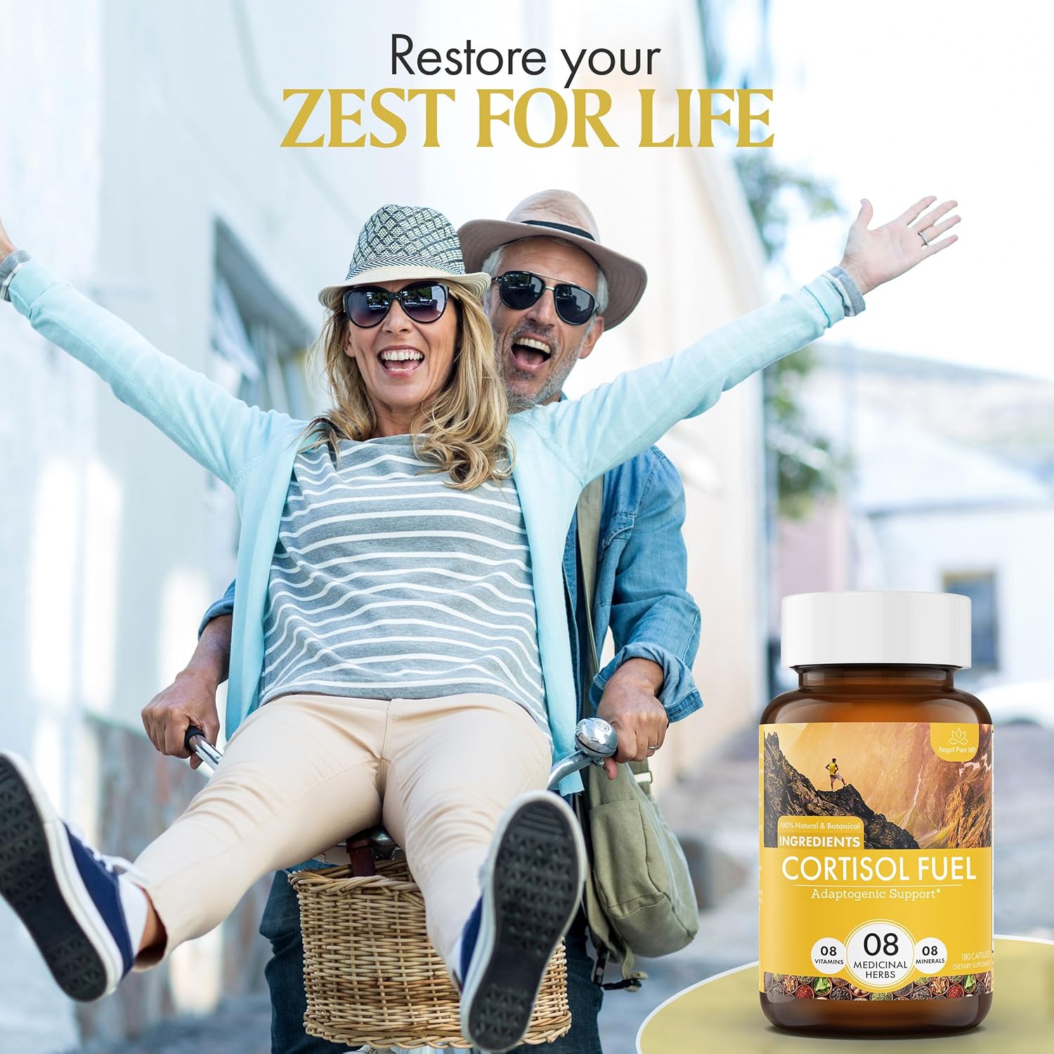 Allergen-Free Angel Pure MD Stress Relief Supplement with Magnesium, Ashwagandha, and Rhodiola - 180ct for Cortisol Health and Energy