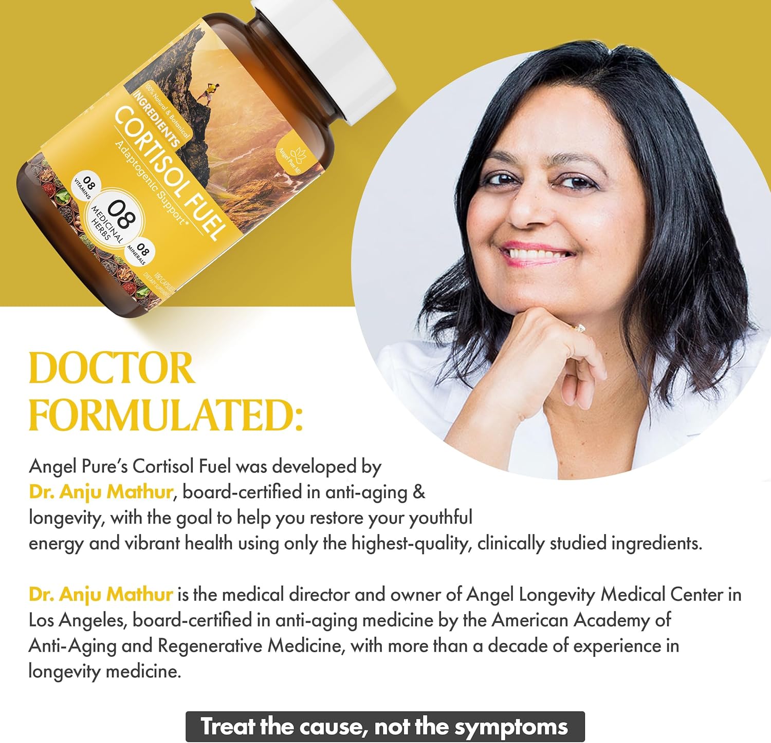 Allergen-Free Angel Pure MD Stress Relief Supplement with Magnesium, Ashwagandha, and Rhodiola - 180ct for Cortisol Health and Energy
