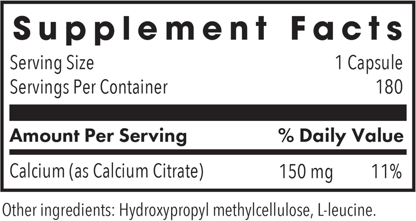 Allergy Research Group Calcium Citrate Supplement - 150mg Vegetarian Capsules, Pure Bone Strength Support, High Absorption - 180 Count